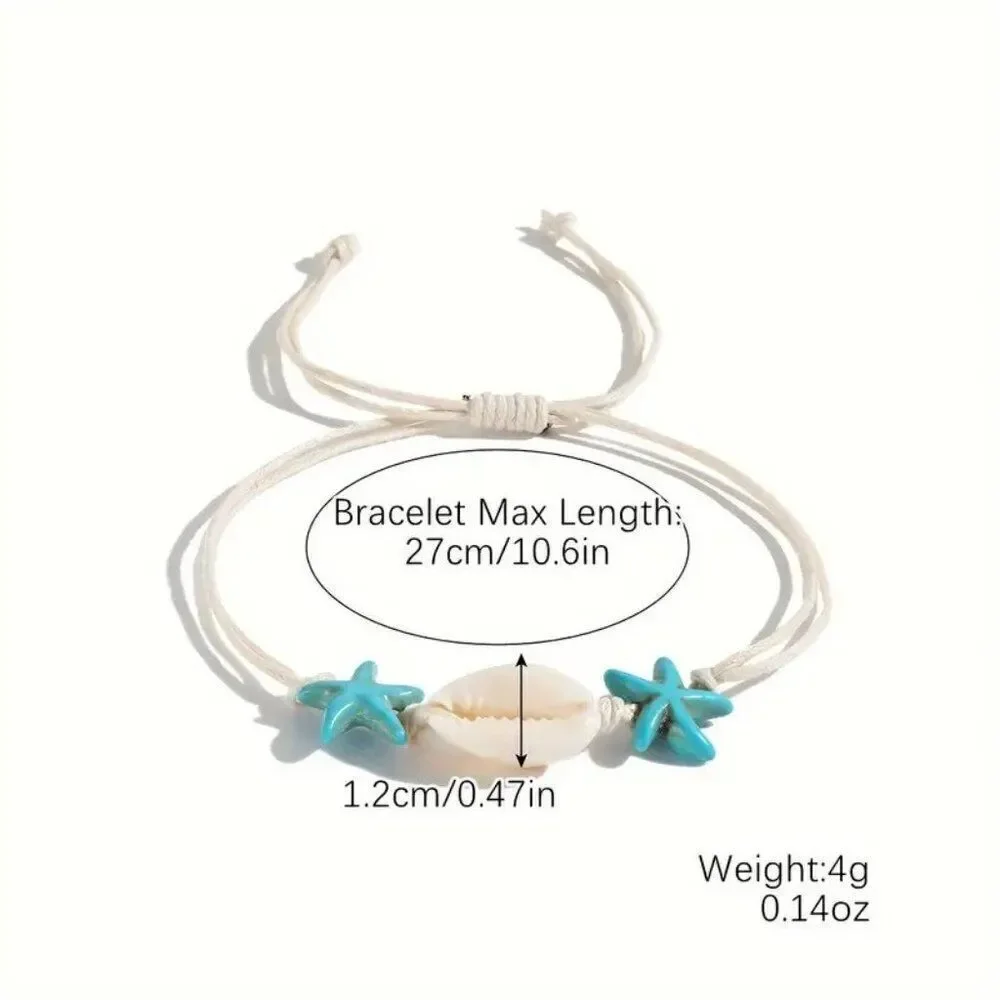 Nautical-Themed Bohemian Handmade Knotted Bracelet Set w Shell  & Starfish
